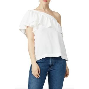 Trina Turk Los Angeles One Shoulder Ruffle Top In White Size Small